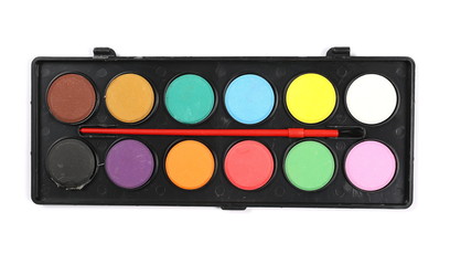 New watercolor pallet and brush set, isolated on white background