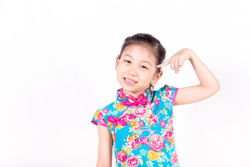 smiling asian little girls of happy on white background isolated