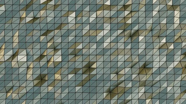 Gold low poly polygonal geometric surface. computer generated seamless loop abstract motion background.