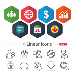 Business signs. Graph chart and globe icons.