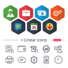 Businessman signs. Human and cash money icons.