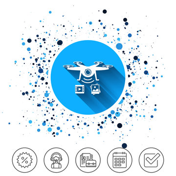 Drone icon. Quadrocopter with video camera.