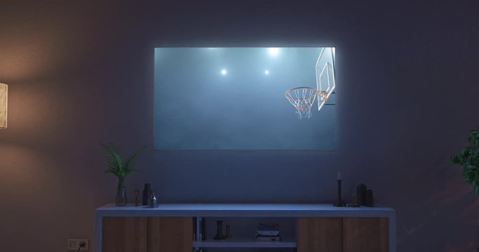 Basketball game on living room tv set