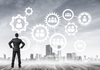 Fototapeta premium Social connection concept drawn on screen as symbol for teamwork