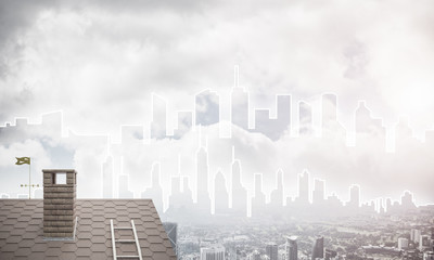 Concept of real estate and construction with drawn silhouette on