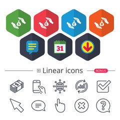 Hands insurance icons. Money savings signs.