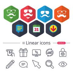 Mustache and Glasses icons. Hipster symbols.