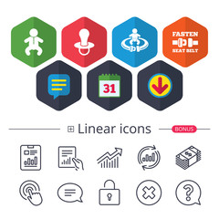 Baby infants icons. Fasten seat belt symbols.