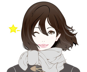 女性の表情 / 冬服 / ウインク / なびく髪