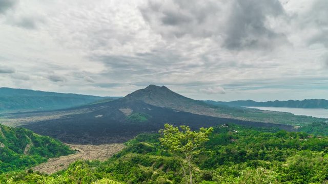Timelapse Kintamani Volcano under blue sky in Gunung Batur in Bali, Indonesia