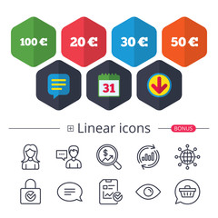 Money in Euro icons. Hundred, fifty EUR.