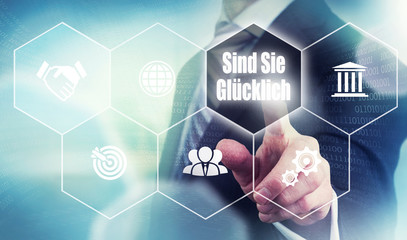 A businessman pressing a Are You Happy 