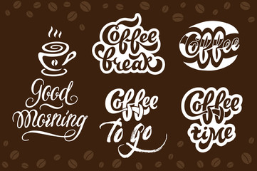 Coffee hand drawn lettering set for restaurant, cafe menu, shop.