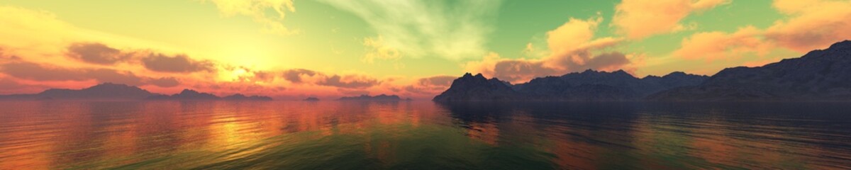 Fototapeta na wymiar panorama of the sunset over the sea, beautiful ocean sunset, banner 