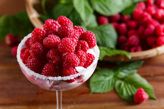 Ice cream with raspberries.
