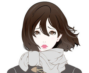 女性の表情 / 冬服 / ショック / なびく髪