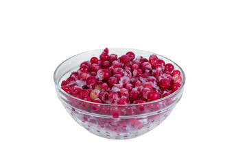 Plate frozen red currants on a white background. Harvesting of berries for the winter.