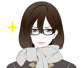 メガネをかけた女性の表情 / 冬服 / 自信