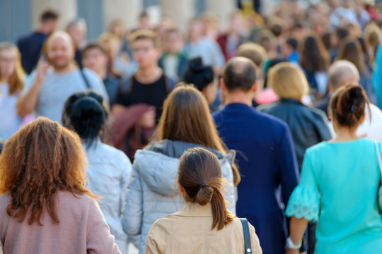 Crowd Of People On The Street. No Recognizable Faces