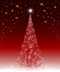 Christmas red background with spruce