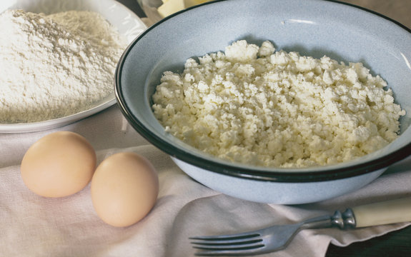 Eggs, cheese and flour for cooking