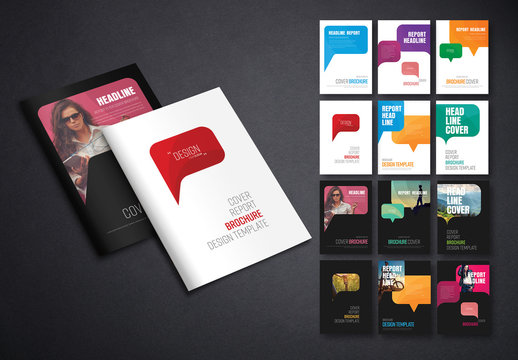 12 Report Brochure Covers with Quote Bubble Elements