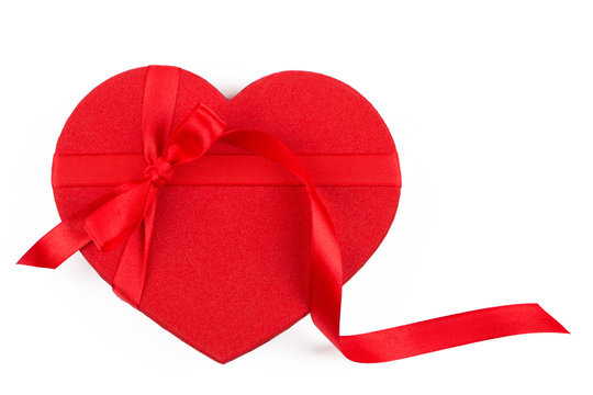Red heart shaped gift box  isolated on white