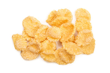 Corn flakes isolated on white background. Top view