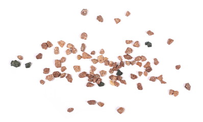 Pile rocks isolated on white background and texture, top view