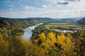 River San from pointview on mountain Sobien in Zaluz, Podkarpackie, Poland