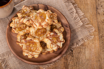 Overhead View of a Plate of Apple Caramel Cookies
