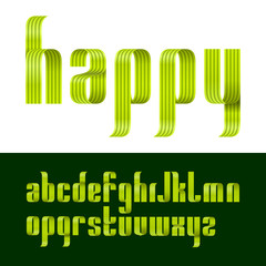 lowercase letters font from a green ribbon with strip and smooth curves and shadows