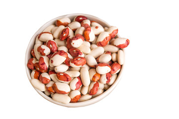 Сolorful red and white kidney beans isolated on white background