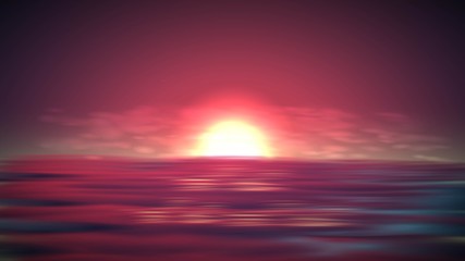 Panele Szklane Podświetlane  Morze zachód tło wektor. Romantyczny krajobraz z czerwonym niebem na oceanie. Abstrakcyjny letni wschód słońca