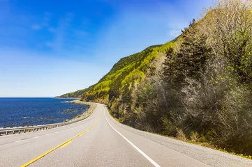 Sheer curtains Atlantic Ocean Road Coast of Gaspesie region of Quebec, Canada with road, cliffs and Saint Lawrence river ocean