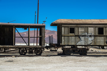 Old railway in Salar de Uyuni (salt flat), Bolivia