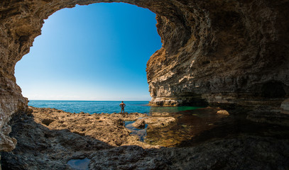cave on coast Black sea - obrazy, fototapety, plakaty