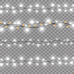 Christmas lights isolated on transparent background. Xmas glowing garland. Vector illustration