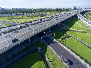 Overpasses of Western High Speed Diameter (WHSD). Entrances from ring-road. The Saint-Petersburg...