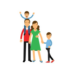 Young parents standing with their two sons, happy family concept vector Illustration