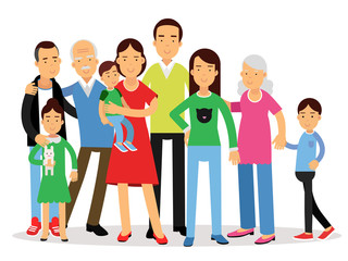 Obraz premium Big family, mom, dad , kids and grandparents vector Illustration