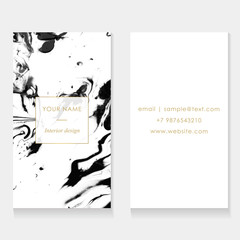 Set of Business card template set. Elegant, abstract branding with marble texture and golden frame with place for text. Vector design for decorators, artists, fashion bloggers, stylists