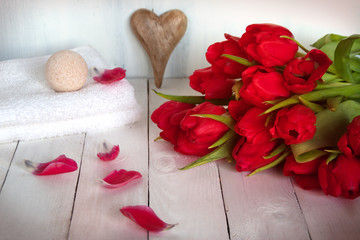 Bouquet of tulips with heart