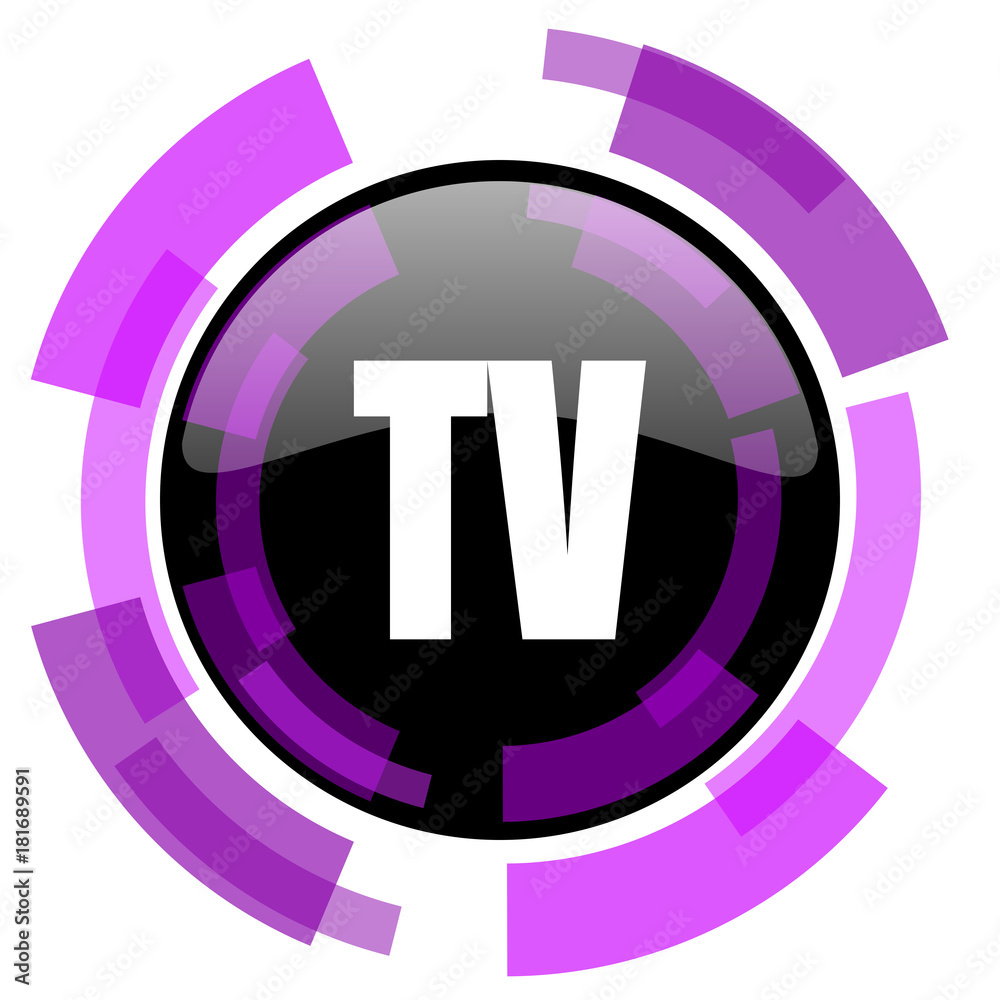 Poster Tv pink violet modern design vector web and smartphone icon. Round button in eps 10 isolated on white background.