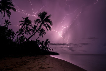 Fiji Lighting Storm at Night Beach