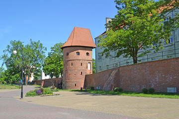 Fortification and watchtower in the sunny day. Braniewo, Poland