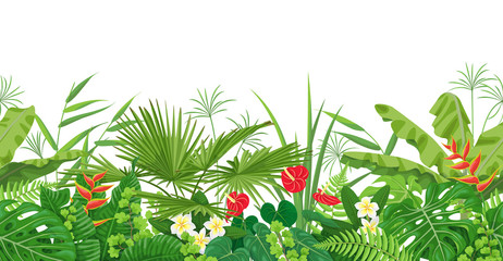 Tropical Plants Seamless Border - obrazy, fototapety, plakaty