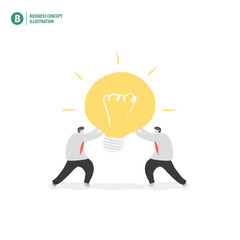 Businessman holding light bulb meaning collaboration or teamwork or idea on white background illustration vector. Business concept.