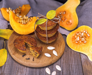pumpkin muffins and pieces of fresh pumpkin