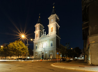 Fototapeta na wymiar The church in the center of Ostrava. Evening foto.